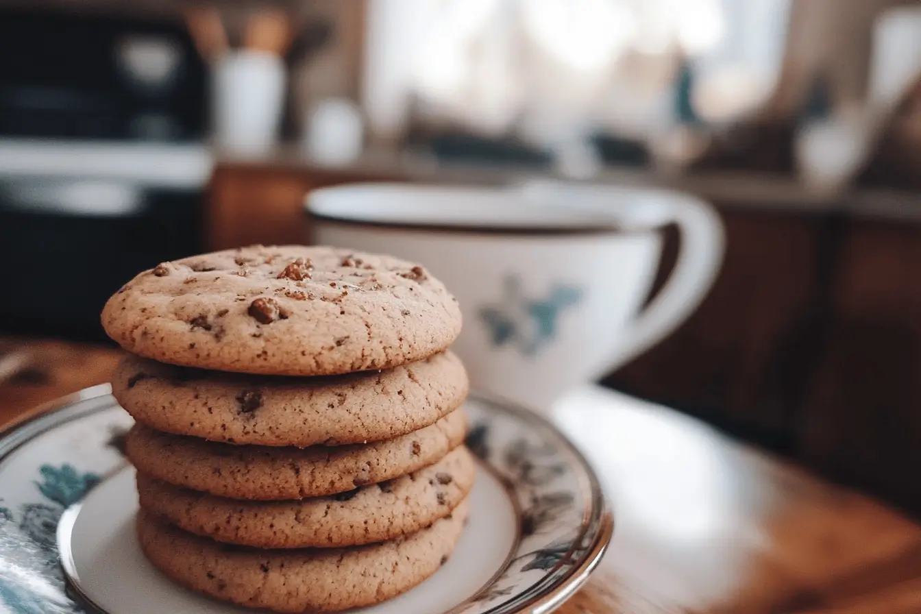 Earl Grey cookies styled with tea and lavender on a rustic table