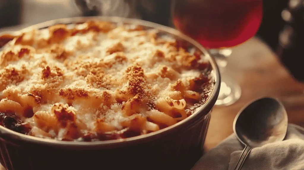 Baked Cavatappi Pasta with Golden Cheese Crust