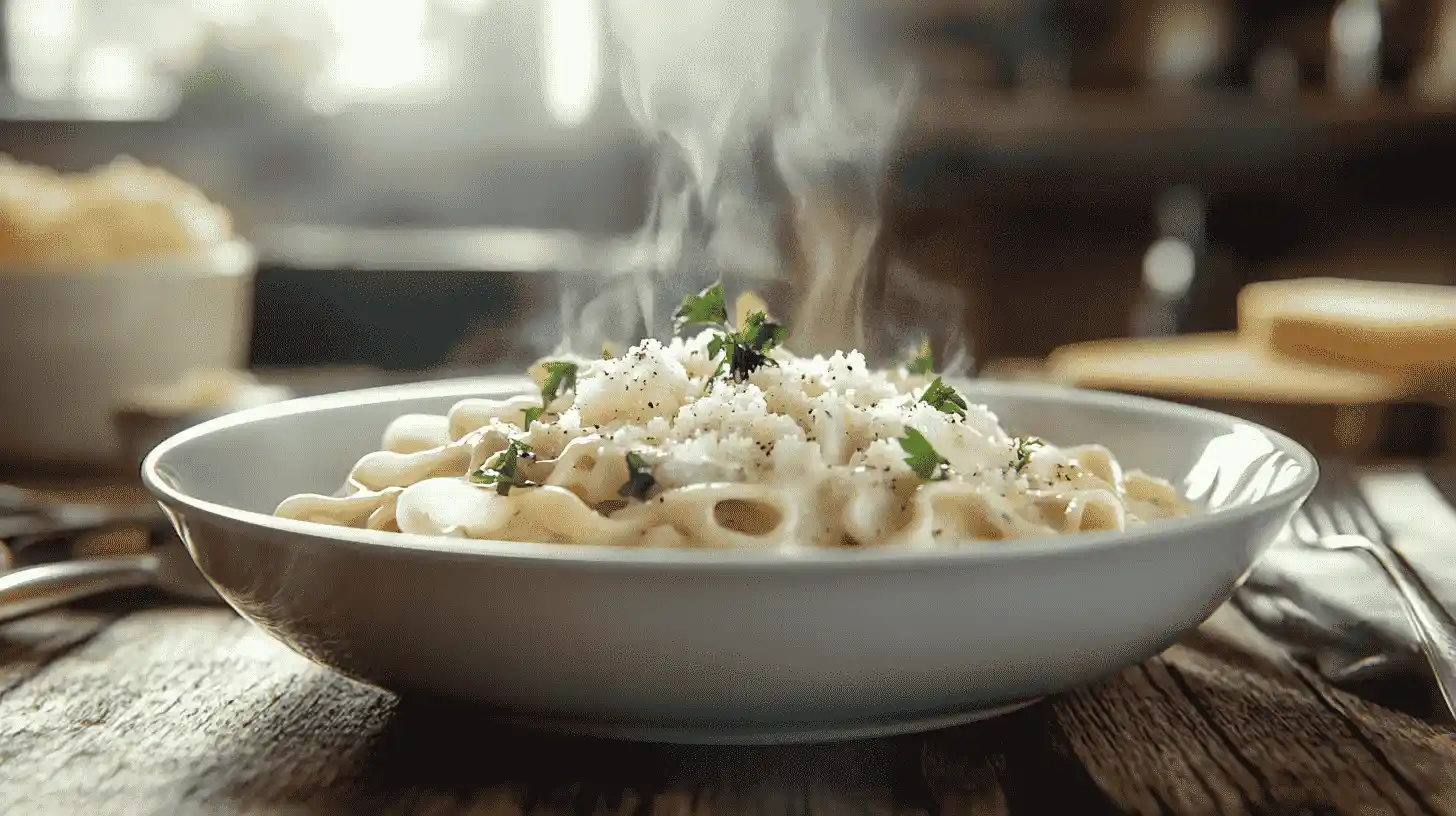 Creamy Alfredo Cavatappi Pasta in a White Bowl