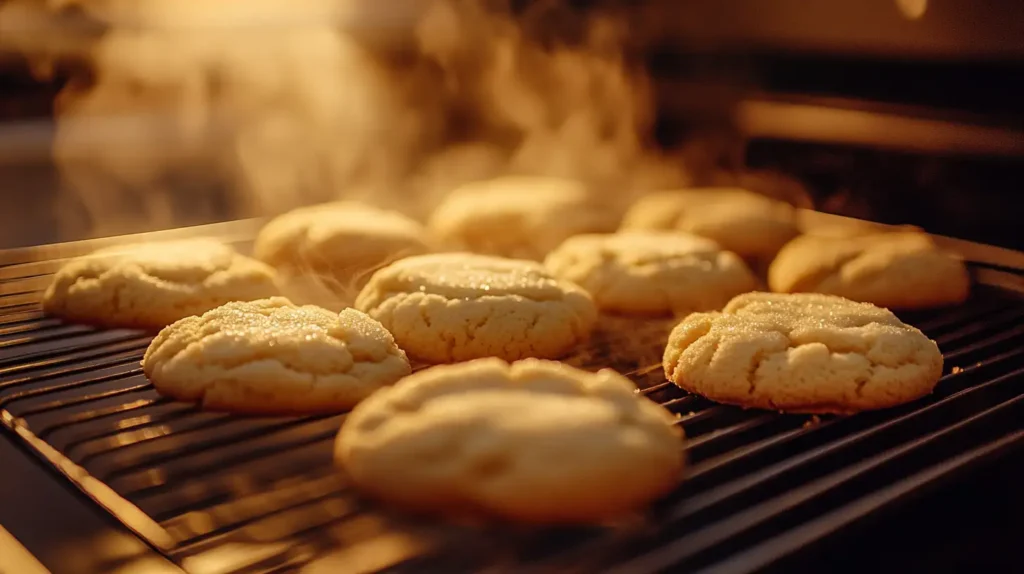 Freshly baked LEMON SUGAR COOKIES cooling on a wire rack.
