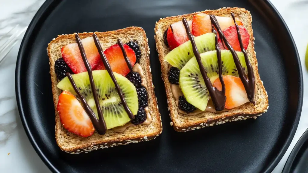 Bread Grain Recipe Peanut Butter & Jelly: 7 Genius Twists 3 A gourmet peanut butter and jelly sandwich with fruit slices and chocolate drizzle on multigrain bread