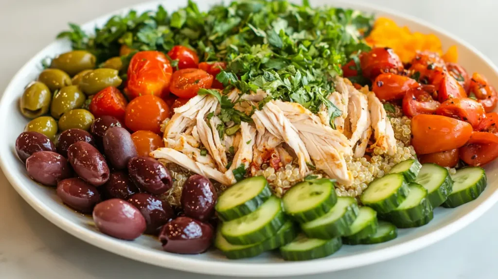 Recipes for leftover rotisserie chicken: Mediterranean quinoa salad.