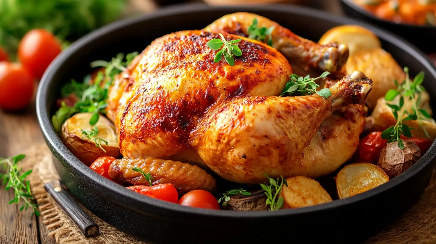 Variety of recipes for leftover rotisserie chicken on a family dinner table.