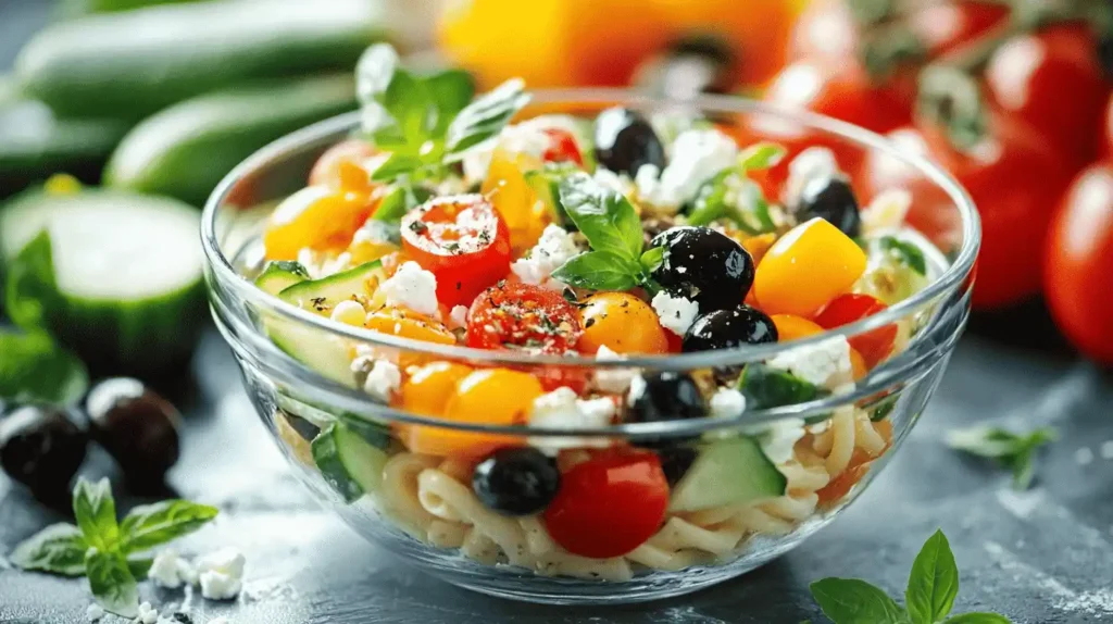 Mediterranean Cavatappi Pasta Salad with Fresh Veggies