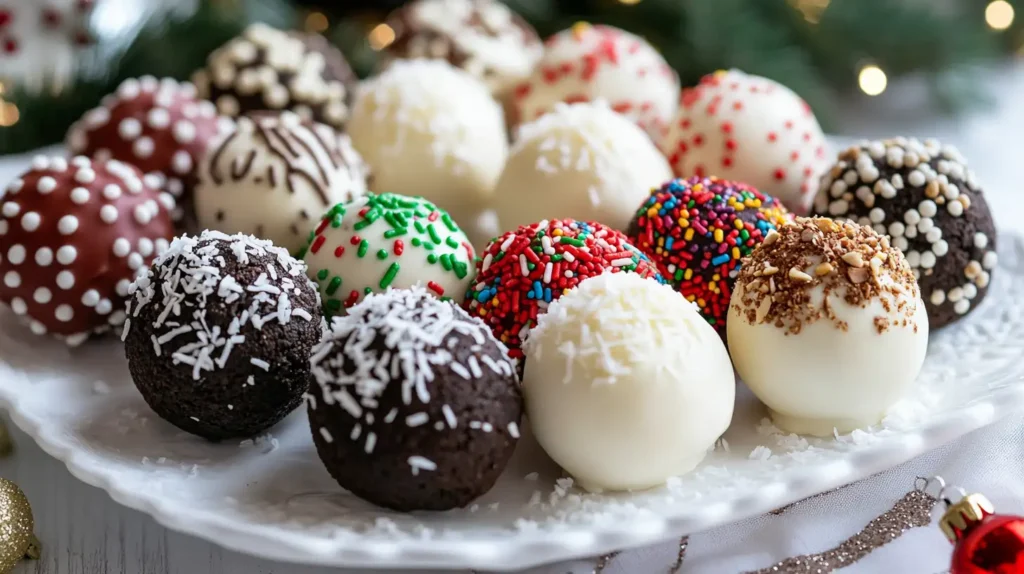 3-Ingredient Oreo Balls Recipe β Super Simple & Tasty! 3 Decorated Oreo balls with various toppings for a festive look.