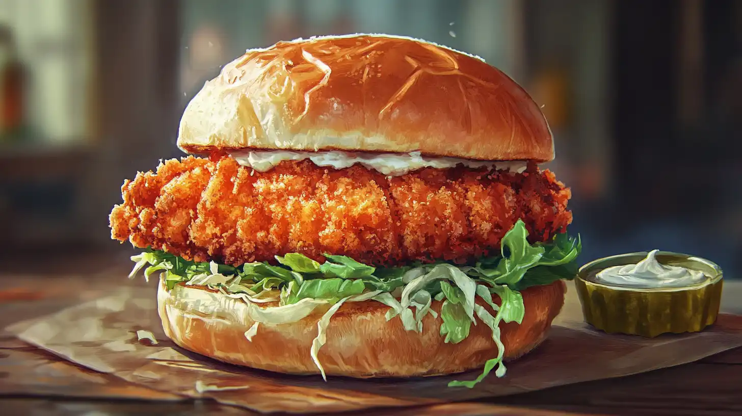 golden, crispy cod fillet sandwich with a toasted bun and tartar sauce.