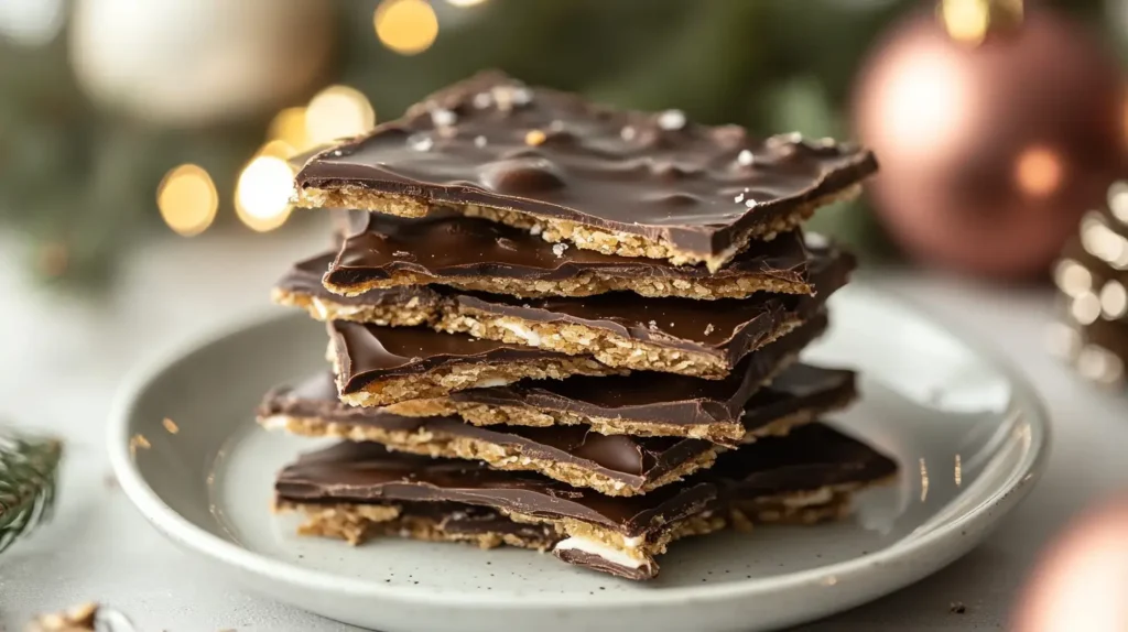 Christmas Crack Recipe: A No-Fail Holiday Favorite! 3 A stack of broken Christmas Crack pieces showing the crunchy layers