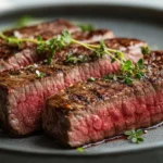 Perfectly cooked London broil recipe served on a plate