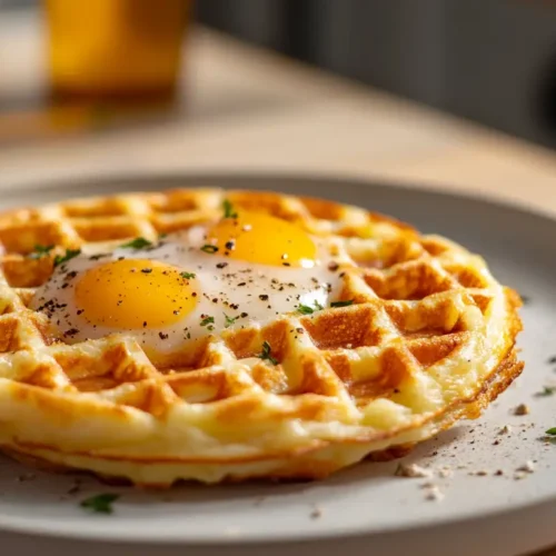The Best Healthy Hashbrown Chaffle Recipe You’ll Ever Try 4 Crispy and golden Healthy Hashbrown Chaffle on a plate