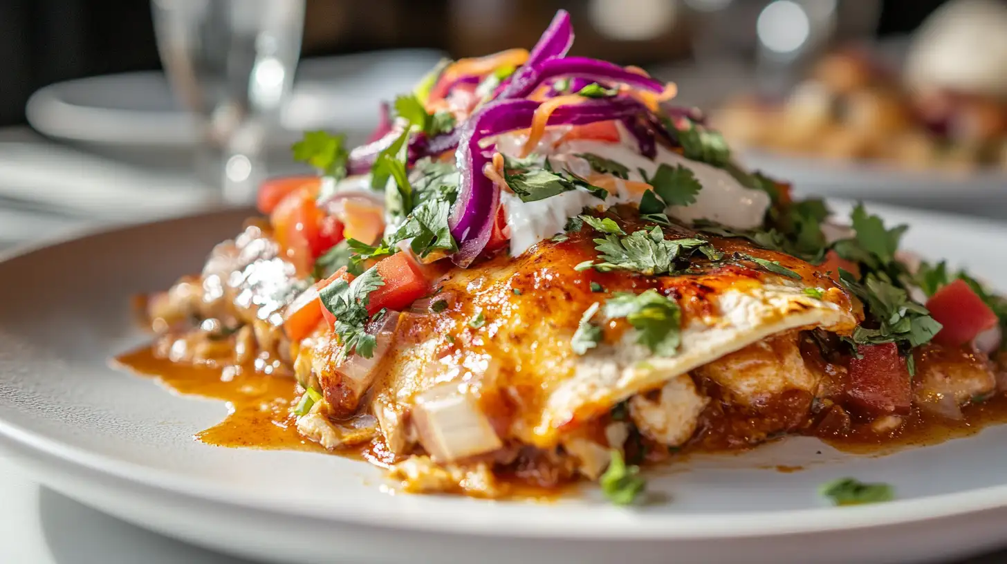 chicken enchiladas carbs served fresh on a white plate